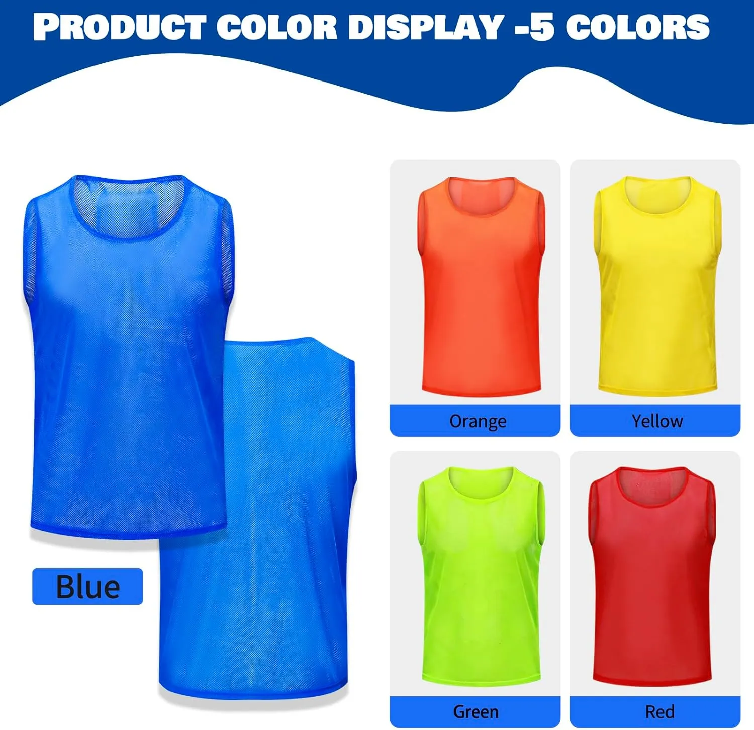 12/24/48PCS Pinnies Youth Team Pennies for Sports Kids and Scrimmage Vests for Soccer Basketball Jersey Practice