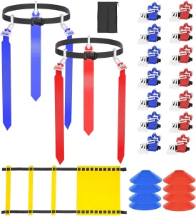 14 Player Flag Football Belts Adjustable Football Set with 42 Flags 8 Cones and 1 Bag for Youth Adults Kids Training