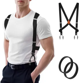 2 Clips Side Mens Suspenders Heavy Duty Big And Tall Black Suspenders for Jeans X-Back Suspender Adjustable Elastic Braces for Formal and Casual Wear