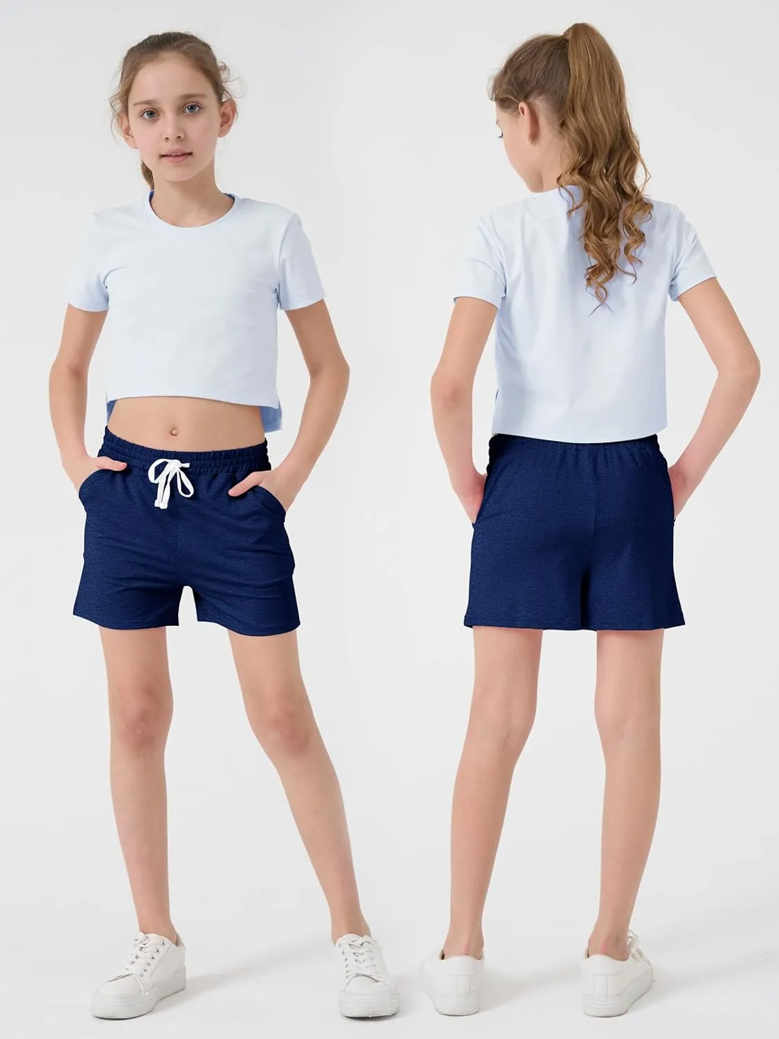 5 Pack Girls Athletic Shorts Girls Soccer Running Performance Active Dry-Fit Sports Basketball Shorts with Drawstring Pocket