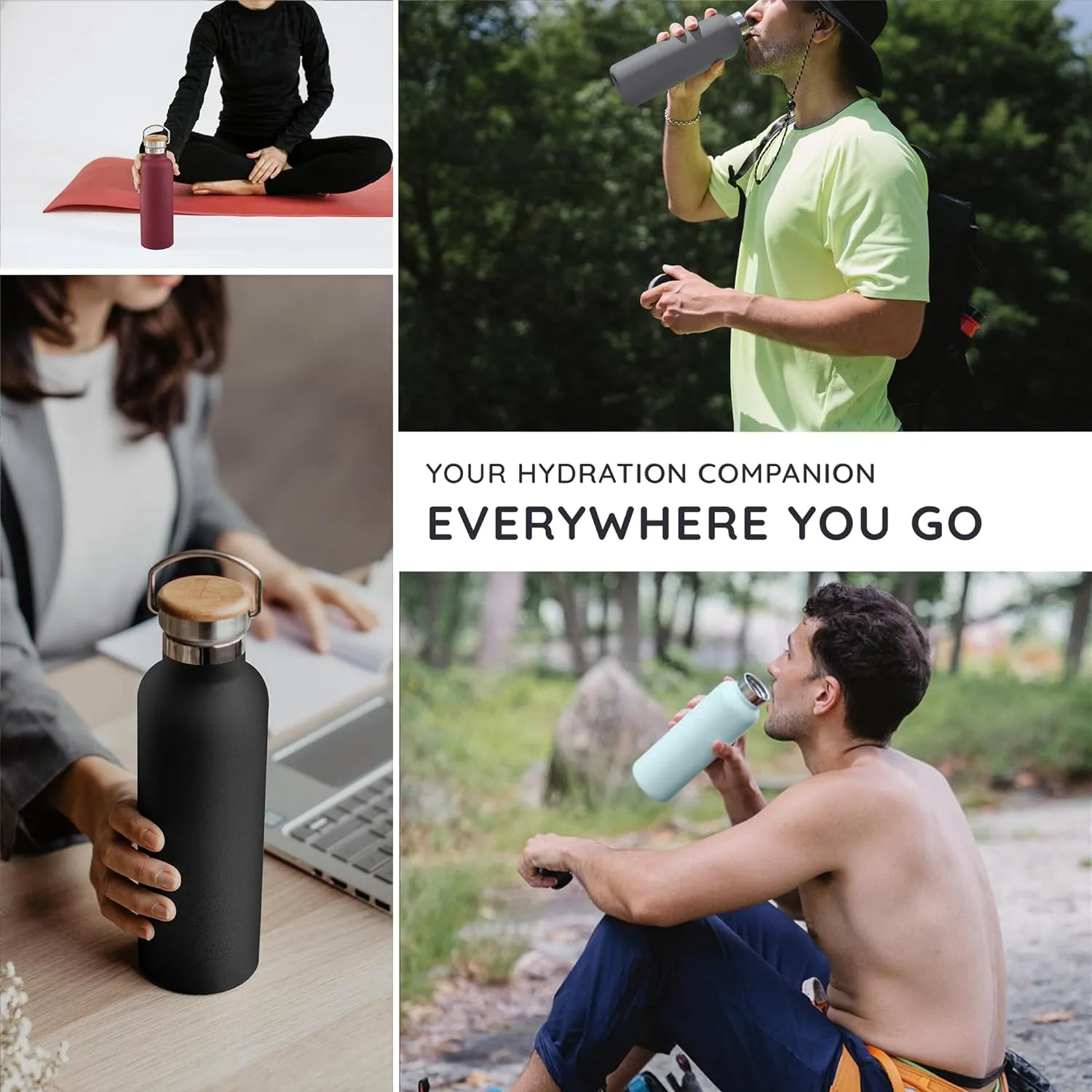Bambaw Insulated Water Bottle 350ml, Light Blue Water Bottle, Stainless Steel Water Bottle, Leakproof Water Bottle, Small Water Bottle, Metal Water Bottle, Hiking Water Bottle - Ice Blue