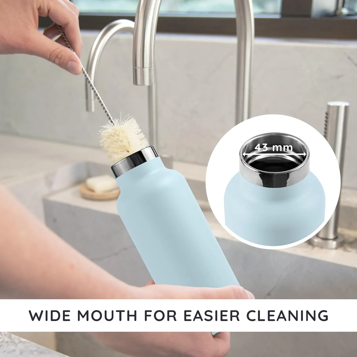 Bambaw Insulated Water Bottle 350ml, Light Blue Water Bottle, Stainless Steel Water Bottle, Leakproof Water Bottle, Small Water Bottle, Metal Water Bottle, Hiking Water Bottle - Ice Blue