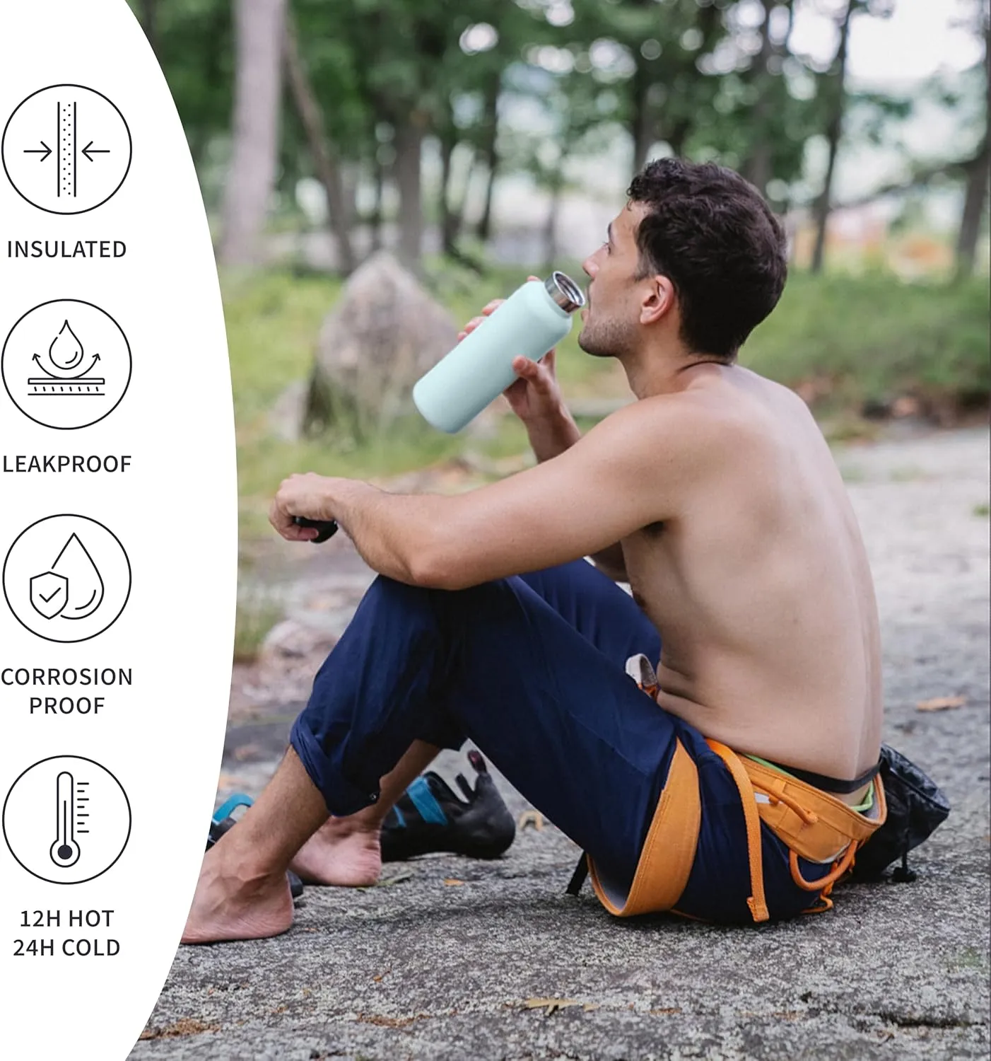 Bambaw Insulated Water Bottle 350ml, Light Blue Water Bottle, Stainless Steel Water Bottle, Leakproof Water Bottle, Small Water Bottle, Metal Water Bottle, Hiking Water Bottle - Ice Blue
