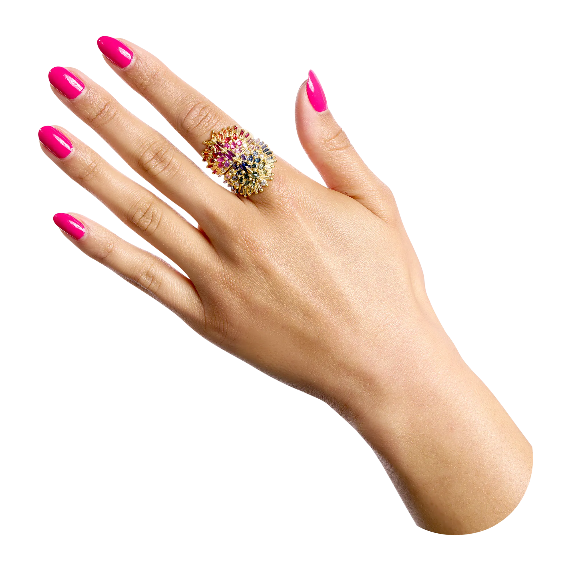 Blue & Green Uber Half Shield Ring with Diamonds - Size 9 - 11370