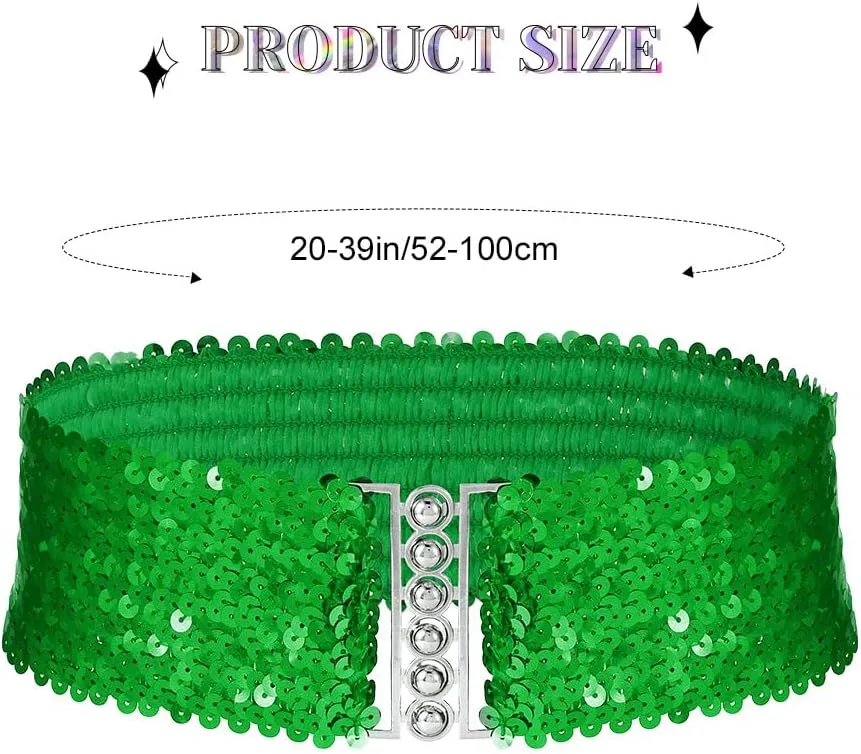BODIY Women Stretch Wide Waist Belt Sequin Elastic Dress Belts Sparkly Waistband Cinch Belt