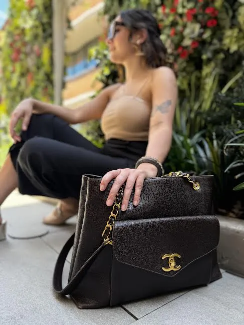 CHANEL Vintage 1994-1996 Caviar Front Pocket Large Tote