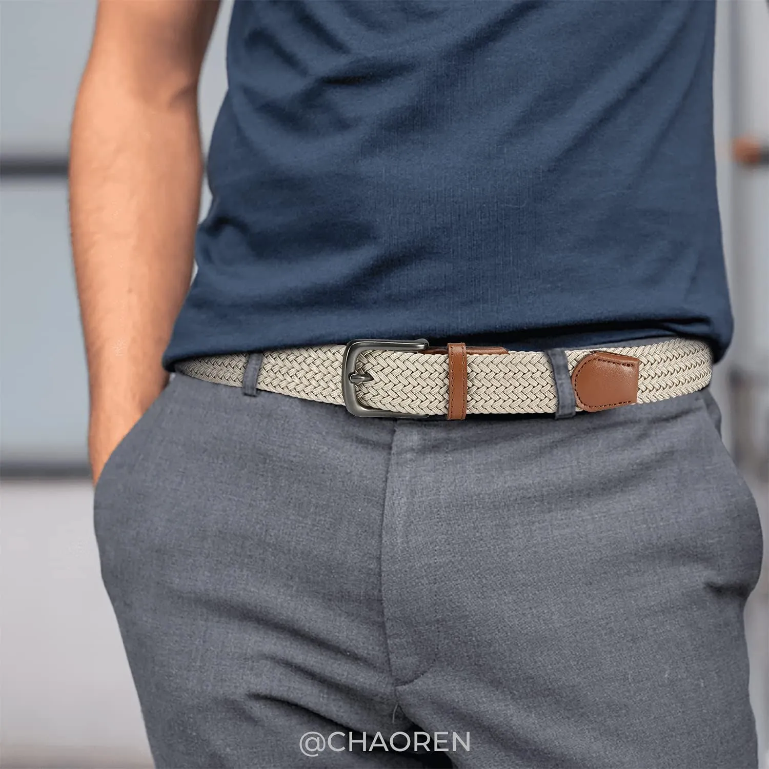 CHAOREN Stretch Belts for Men - Braided Elastic Golf Belt for Men 1 3/8"- Gift for Casual Jeans Shorts