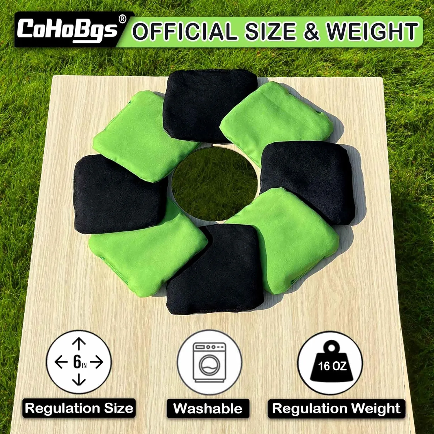 CoHoBgs Corn Hole Bags Set 8, Professional Cornhole Bags Dual-Sided Slick & Stick Resin Filled Suede and Duck Canvas Bean Bags for Cornhole Game Includes Carry Case