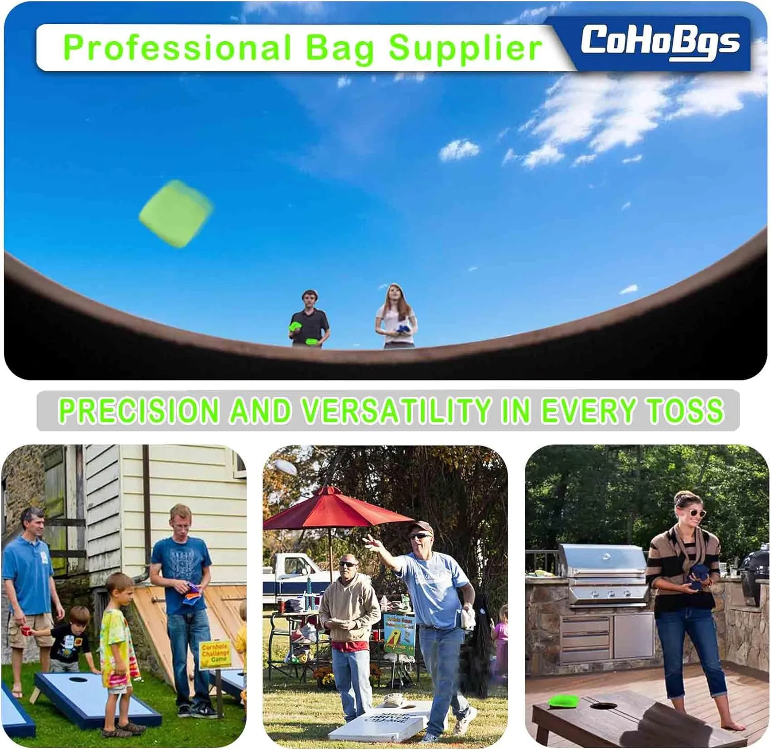 CoHoBgs Corn Hole Bags Set 8, Professional Cornhole Bags Dual-Sided Slick & Stick Resin Filled Suede and Duck Canvas Bean Bags for Cornhole Game Includes Carry Case
