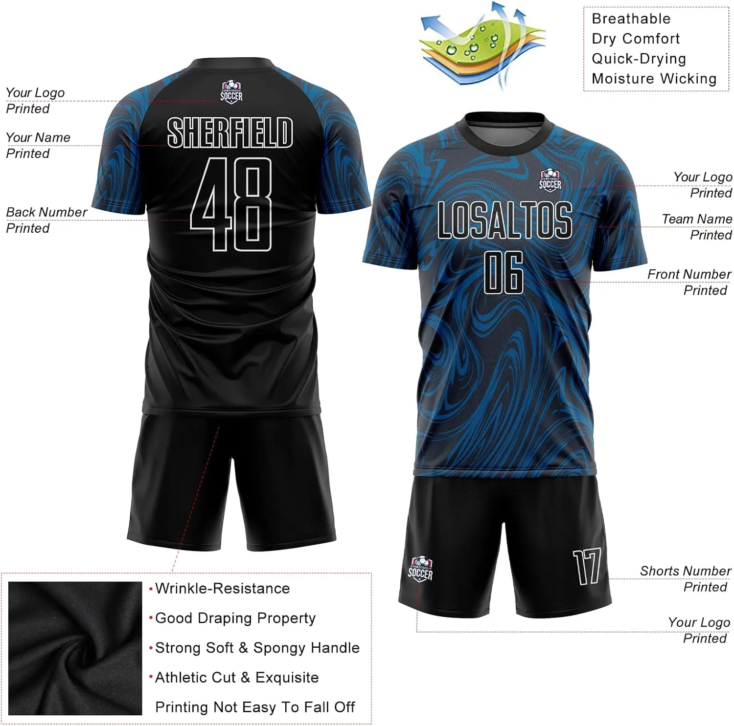 Custom Soccer Jerseys Personalized Soccer T Shirts & Shorts for Men Youth Women Boys, Printed Name Number Team Uniforms