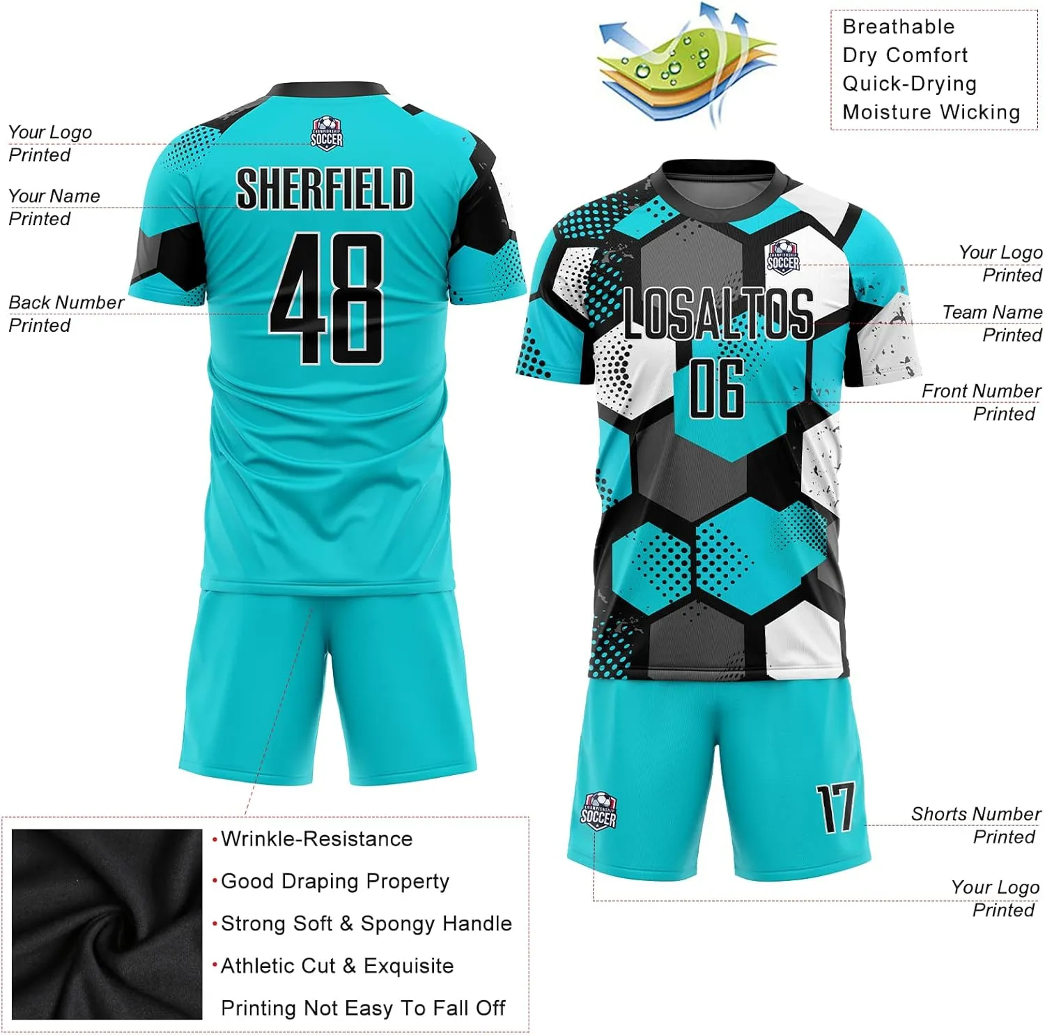 Custom Soccer Jerseys Personalized Soccer T Shirts & Shorts for Men Youth Women Boys, Printed Name Number Team Uniforms