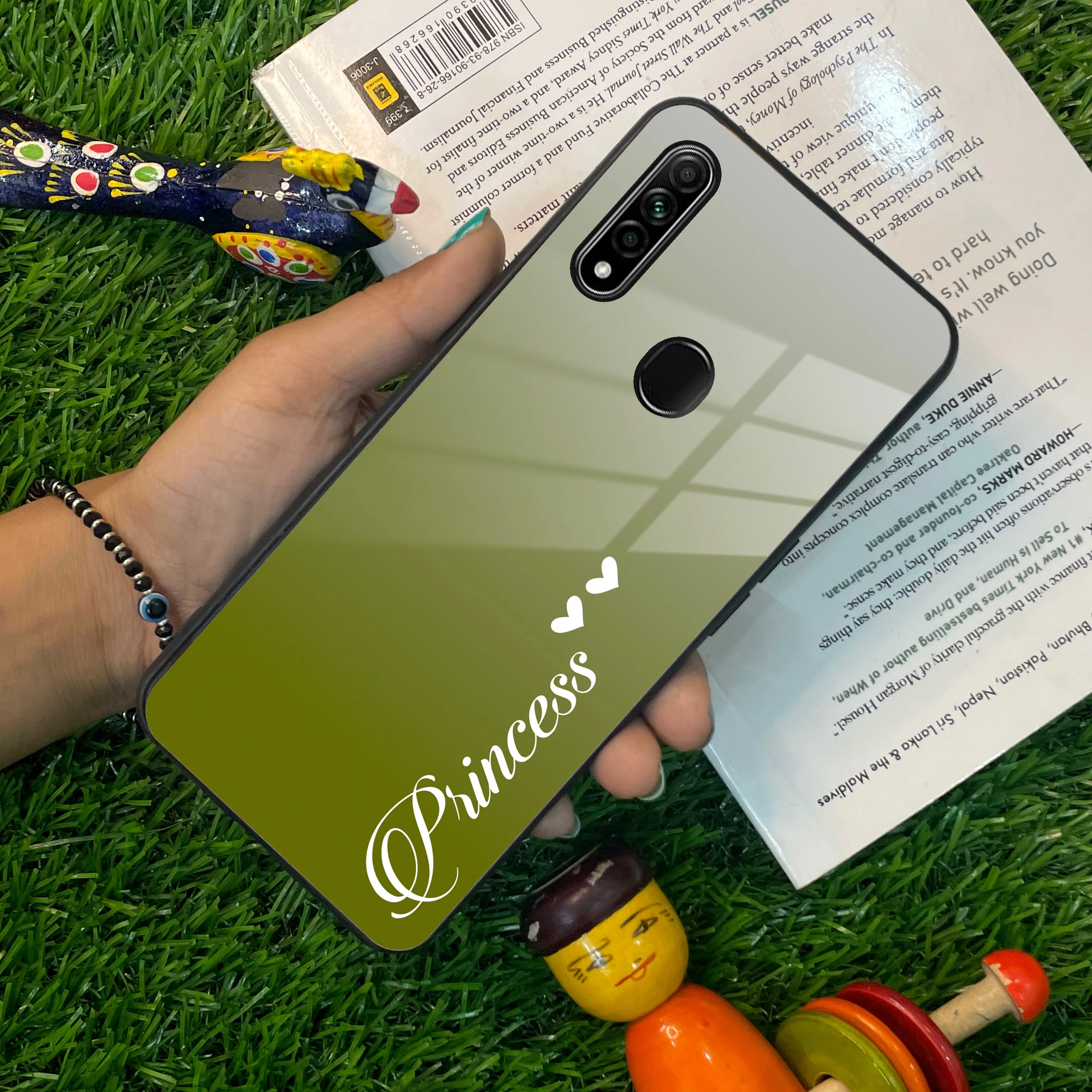 Customize Name Gradient Glass Case Cover Mint Green For Oppo