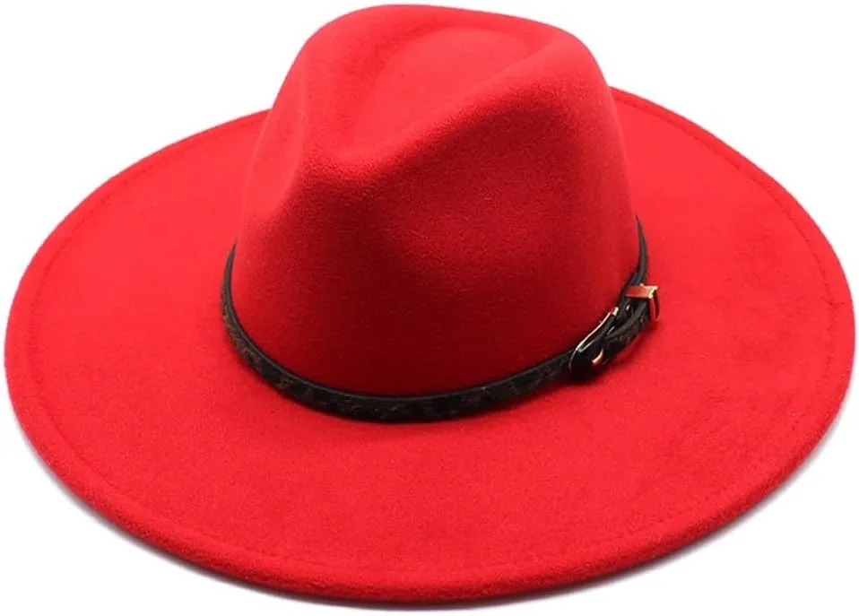 DHAEY and Winter Woolen Jazz Top Hat Men and Women's Peach Top Chain Top Hat 9.5cm Large Brim Felt Hat Luopan Caps & Hats (Color : Rose Red, Size : 56-58cm)