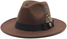 DHAEY Gentleman Classical British Jazz Feather Hat Decorated Face Woolen Hat, Autumn and Winter Woolen Felt Hat Luopan Caps & Hats (Color : Brown, Size : 56-58cm)
