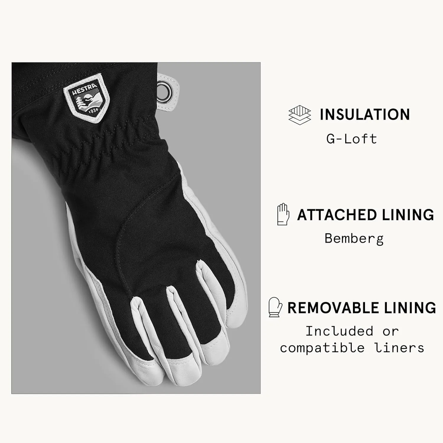 Hestra Women's Heli Ski Female Glove, 5-Finger Leather Snow Glove for Skiing, Snowboarding and Mountaineering
