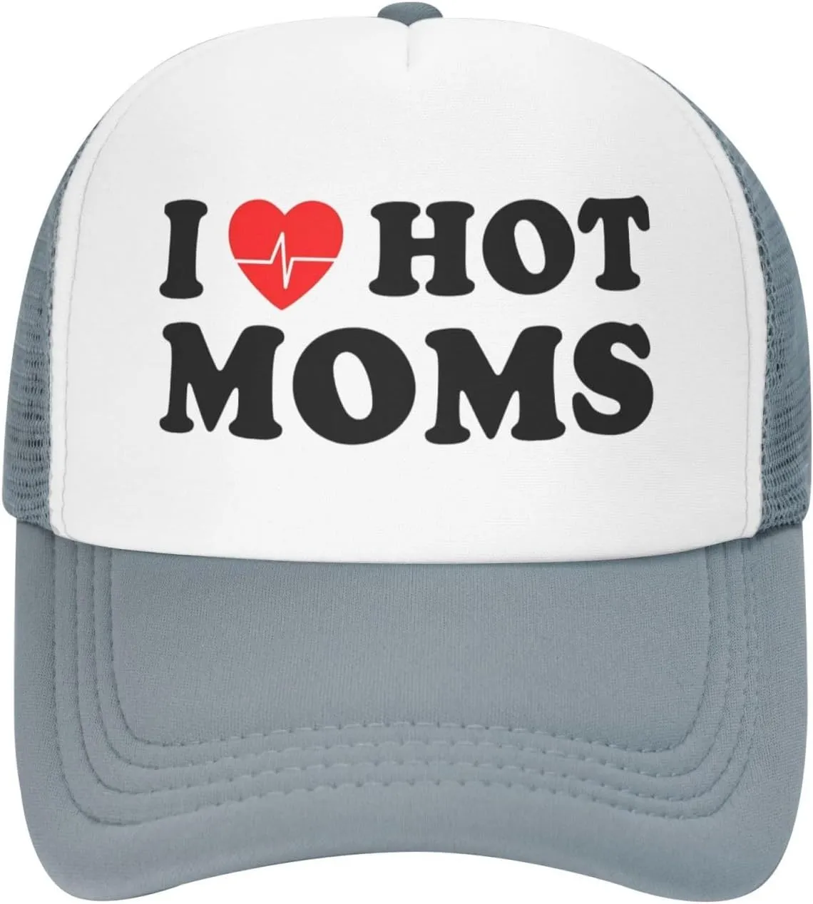 I Love Heart Hot Moms Funny Adjustable Mesh Trucker Hat for Adults Unisex Classic Hats Fishing Caps Black
