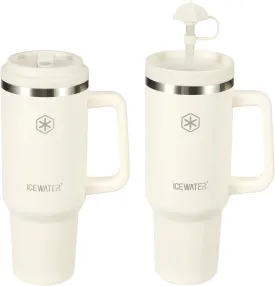 ICEWATER 40 oz Tumbler with 2 Lids (Flip & Standard Straw),100% Leak Proof Insulated Tumbler with Handle, Cup Holder Friendly, Stainless Steel Water Bottle, Gifts for Women & Men (Cream)