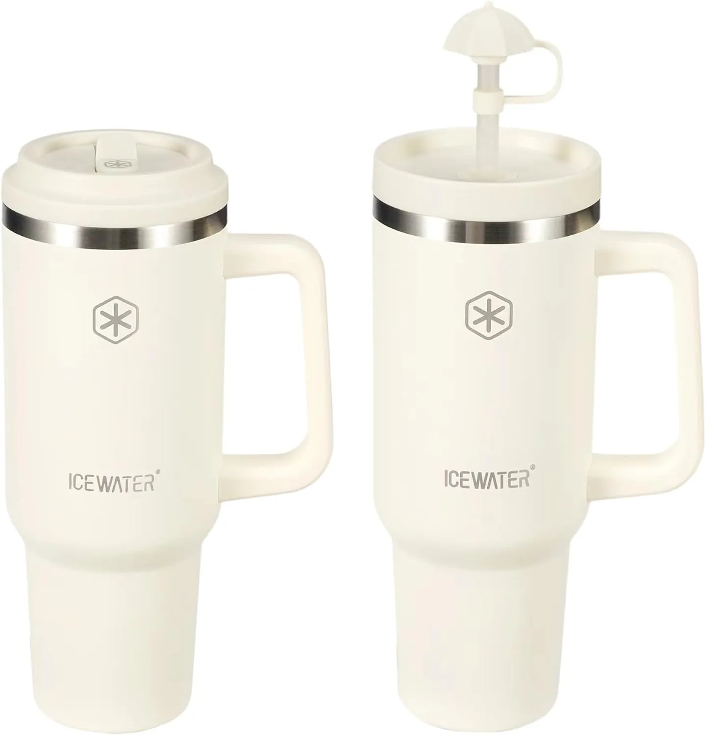 ICEWATER 40 oz Tumbler with 2 Lids (Flip & Standard Straw),100% Leak Proof Insulated Tumbler with Handle, Cup Holder Friendly, Stainless Steel Water Bottle, Gifts for Women & Men (Cream)