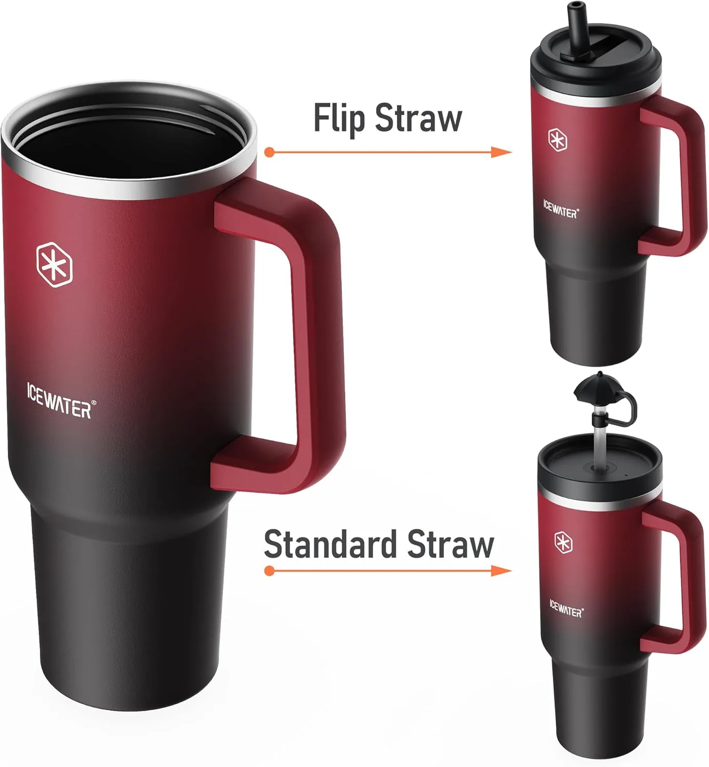 ICEWATER 40 oz Tumbler with 2 Lids (Flip & Standard Straw),100% Leak Proof Insulated Tumbler with Handle, Cup Holder Friendly, Stainless Steel Water Bottle, Gifts for Women & Men (Dark Rainbow)