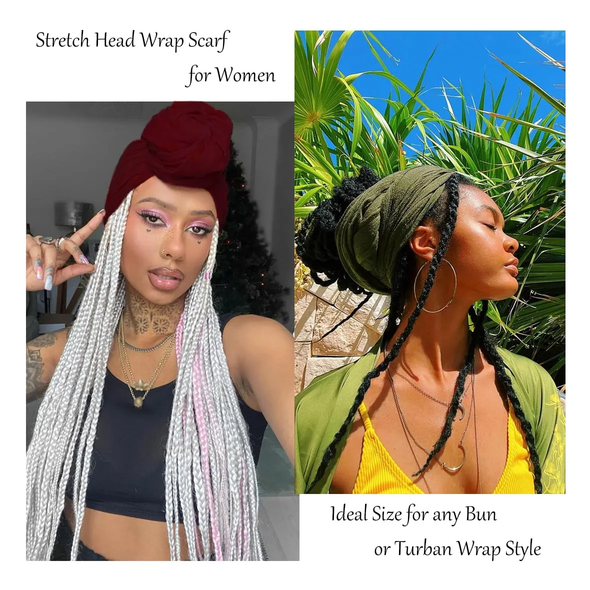 Kachanaa 12 Pieces Stretch Head Scarfs Headbands for Muslim Soft Breathable Head Wraps Turbans Long Hair Hijab Scarves for Women