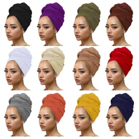 Kachanaa 12 Pieces Stretch Head Scarfs Headbands for Muslim Soft Breathable Head Wraps Turbans Long Hair Hijab Scarves for Women