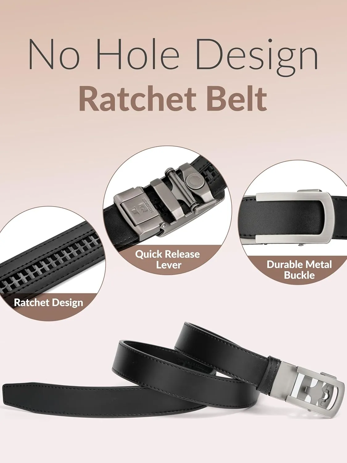 MILORDE Womens Ratchet Leather Dress Belt - Customizable Fit,Fashion & Classic Designs for Dress and Casual 1 1/5"