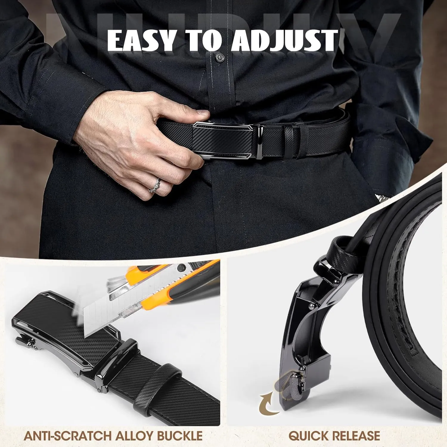 NUBILY Mens Belt Ratchet Leather Belts for Men Adjustable 1 3/8" Men's Belts for Dress Casual with Gift Box, Trim to Fit