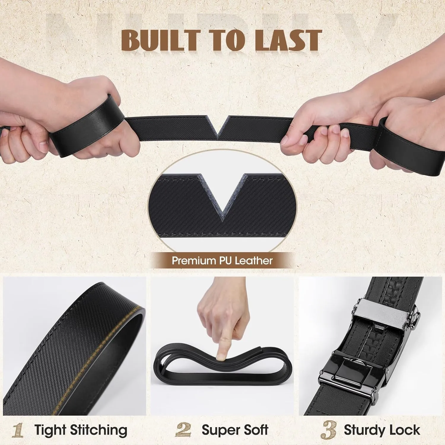 NUBILY Mens Belt Ratchet Leather Belts for Men Adjustable 1 3/8" Men's Belts for Dress Casual with Gift Box, Trim to Fit