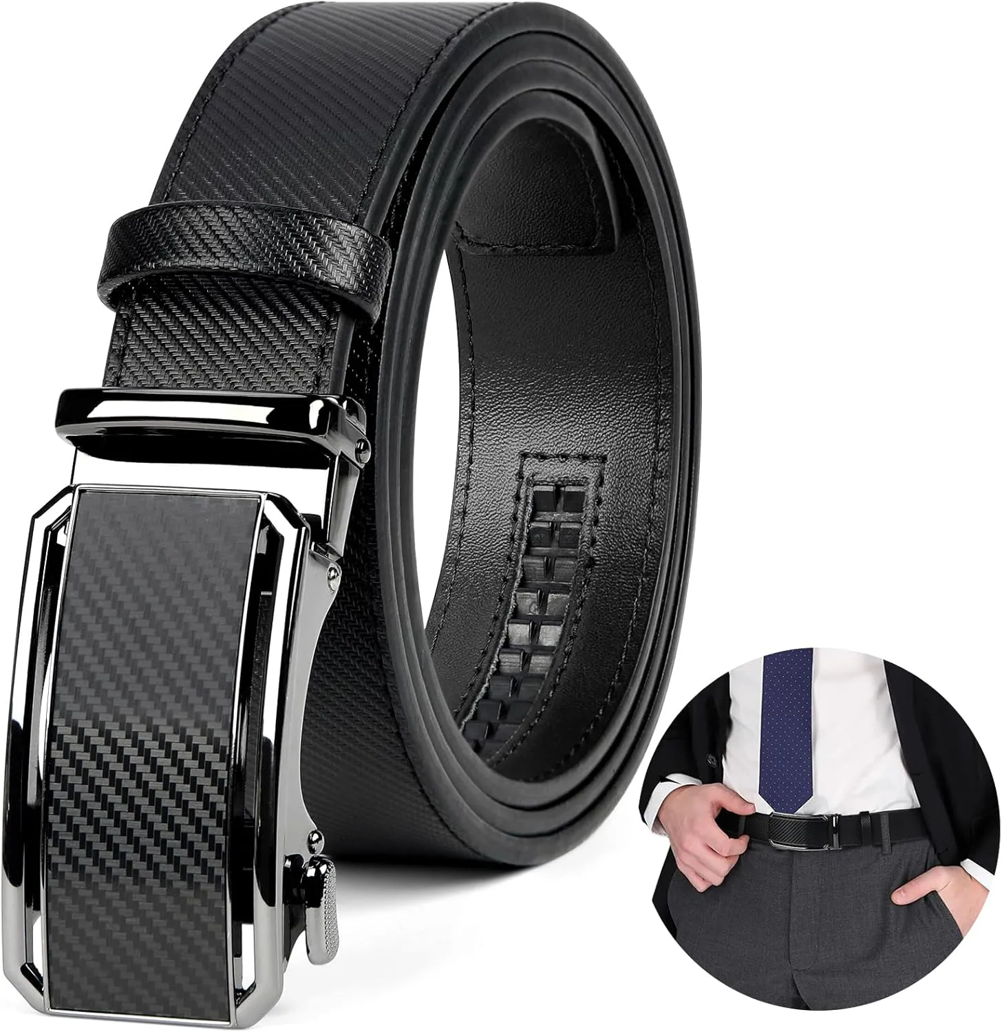 NUBILY Mens Belt Ratchet Leather Belts for Men Adjustable 1 3/8" Men's Belts for Dress Casual with Gift Box, Trim to Fit