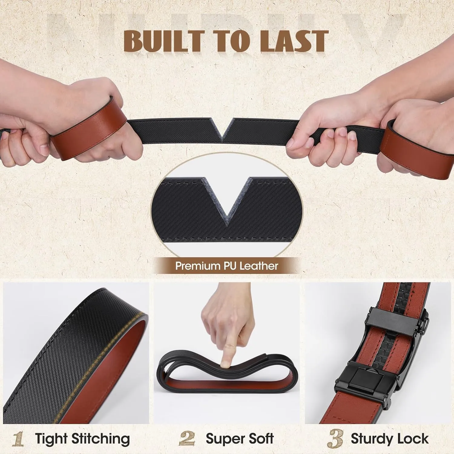 NUBILY Mens Belt Ratchet Leather Belts for Men Adjustable 1 3/8" Men's Belts for Dress Casual with Gift Box, Trim to Fit