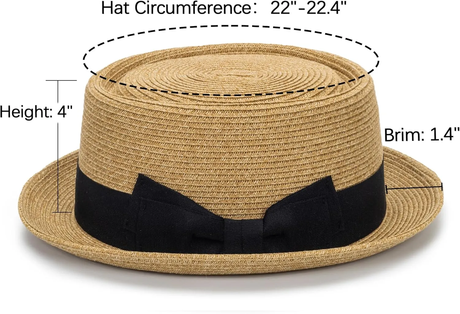Pork-Pie-Hat-for-Men-Women Straw-Boater-Hat - Classic Boater Derby Sun Hats with Grosgrain Band