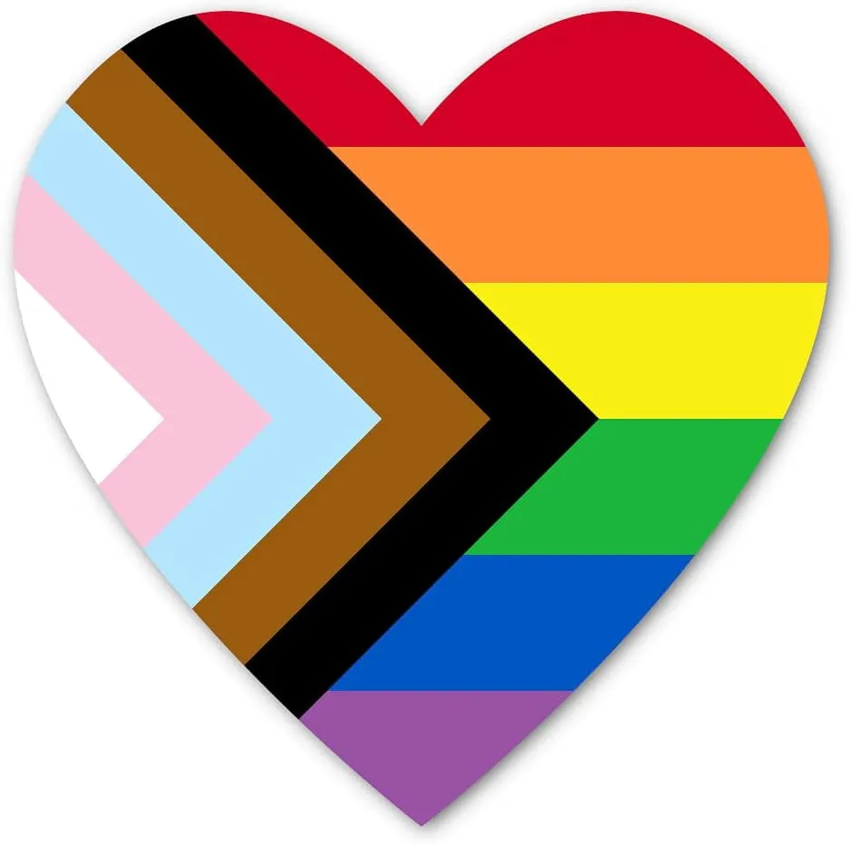 Progress Pride Rainbow Flag Sticker | Show Your Love for The LGBT Family with This Vinyl Decal on Your Laptop, Car Bumper, or Hydro-Flask (Heart 3 X 3 Inch)
