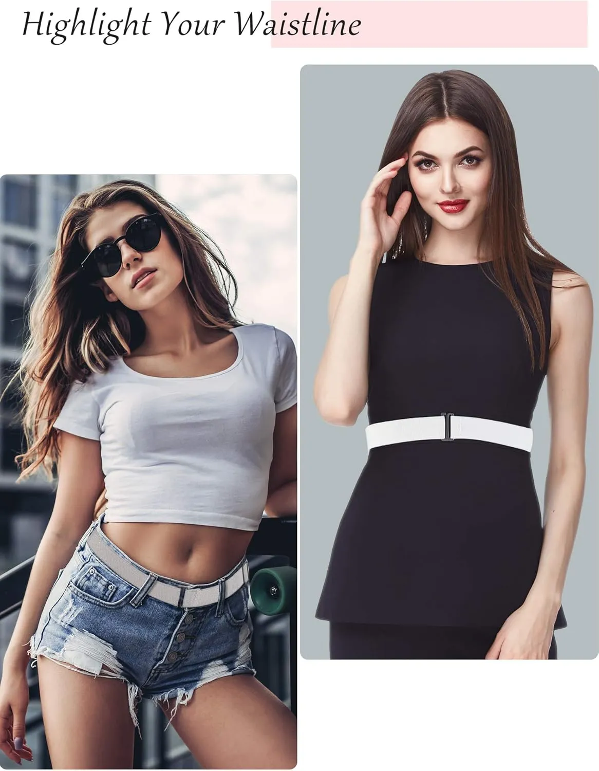 SATINIOR 2/3/4 Pack Women Elastic Stretch Belt Invisible Belts with Flat Buckle for Jeans Pants Dresses