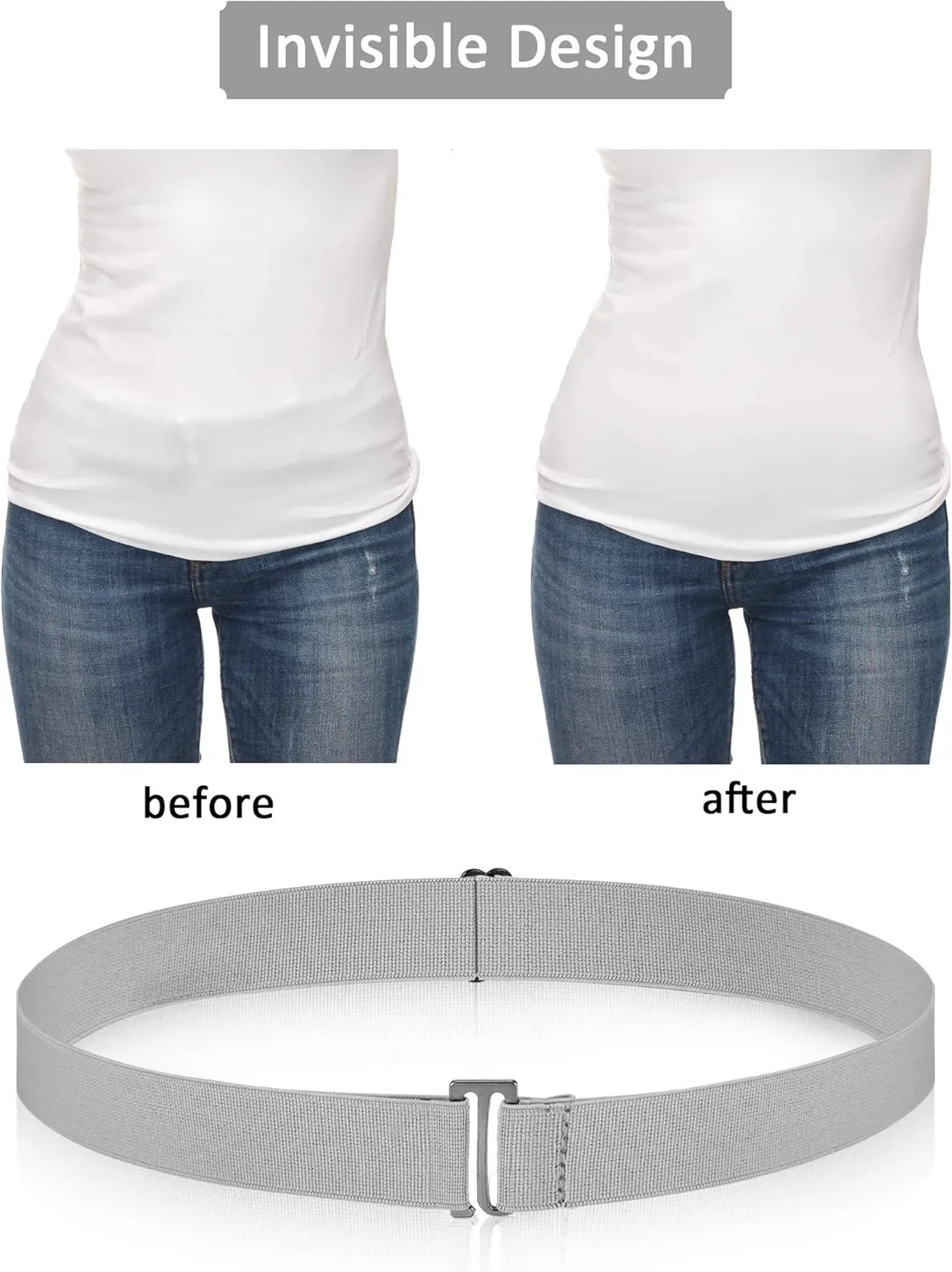 SATINIOR 2/3/4 Pack Women Elastic Stretch Belt Invisible Belts with Flat Buckle for Jeans Pants Dresses