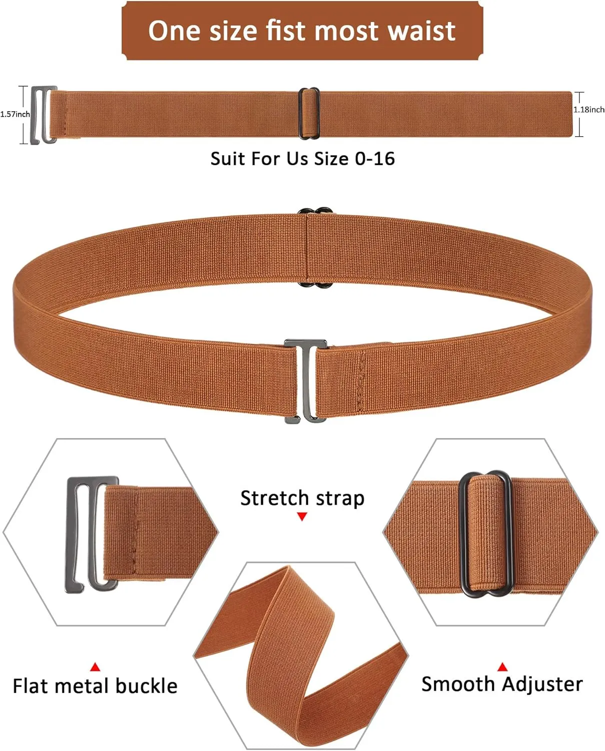 SATINIOR 2/3/4 Pack Women Elastic Stretch Belt Invisible Belts with Flat Buckle for Jeans Pants Dresses