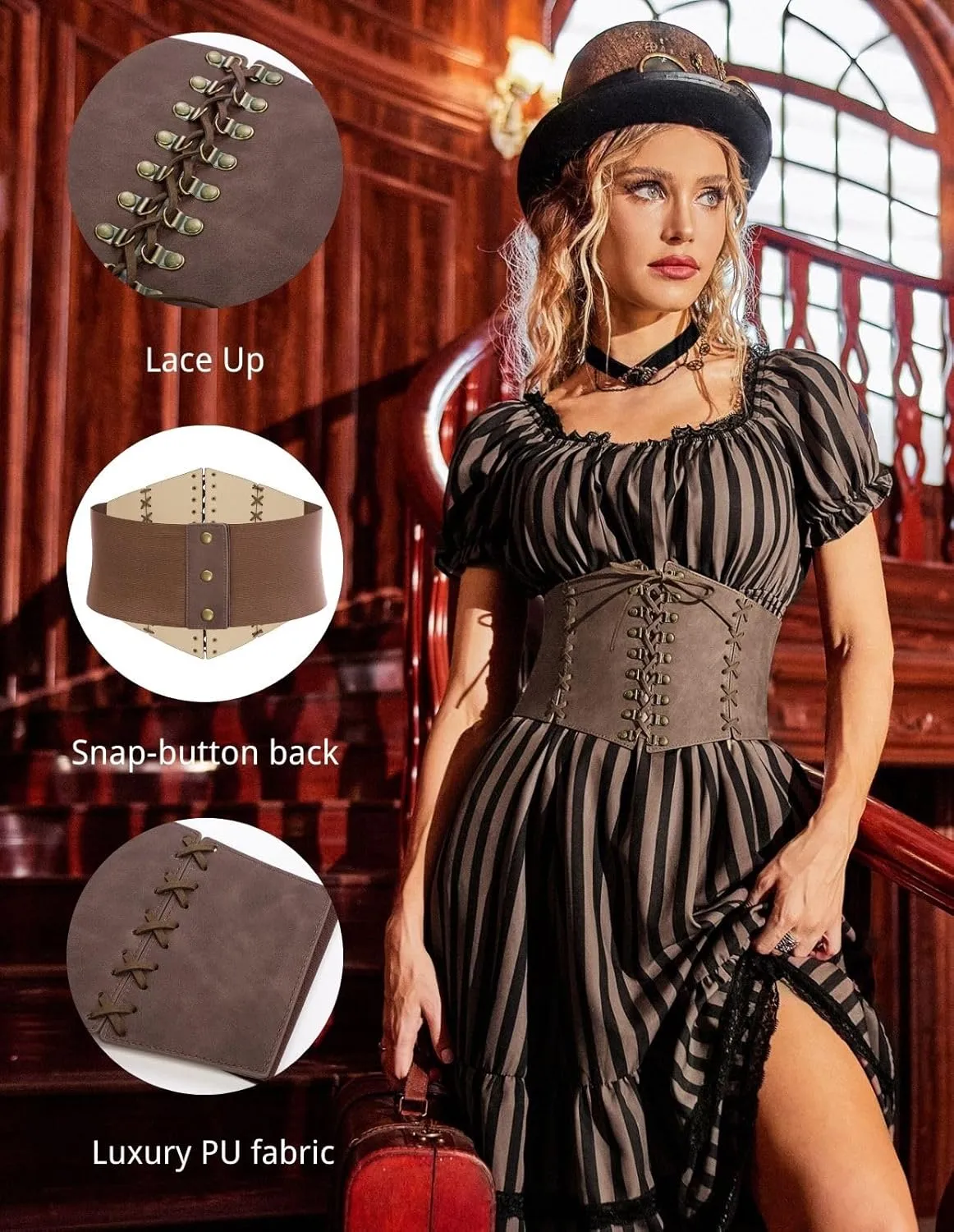Scarlet Darkness Women Wide Belt Elastic Waist Belt Lace-up Corset Belts for Dress