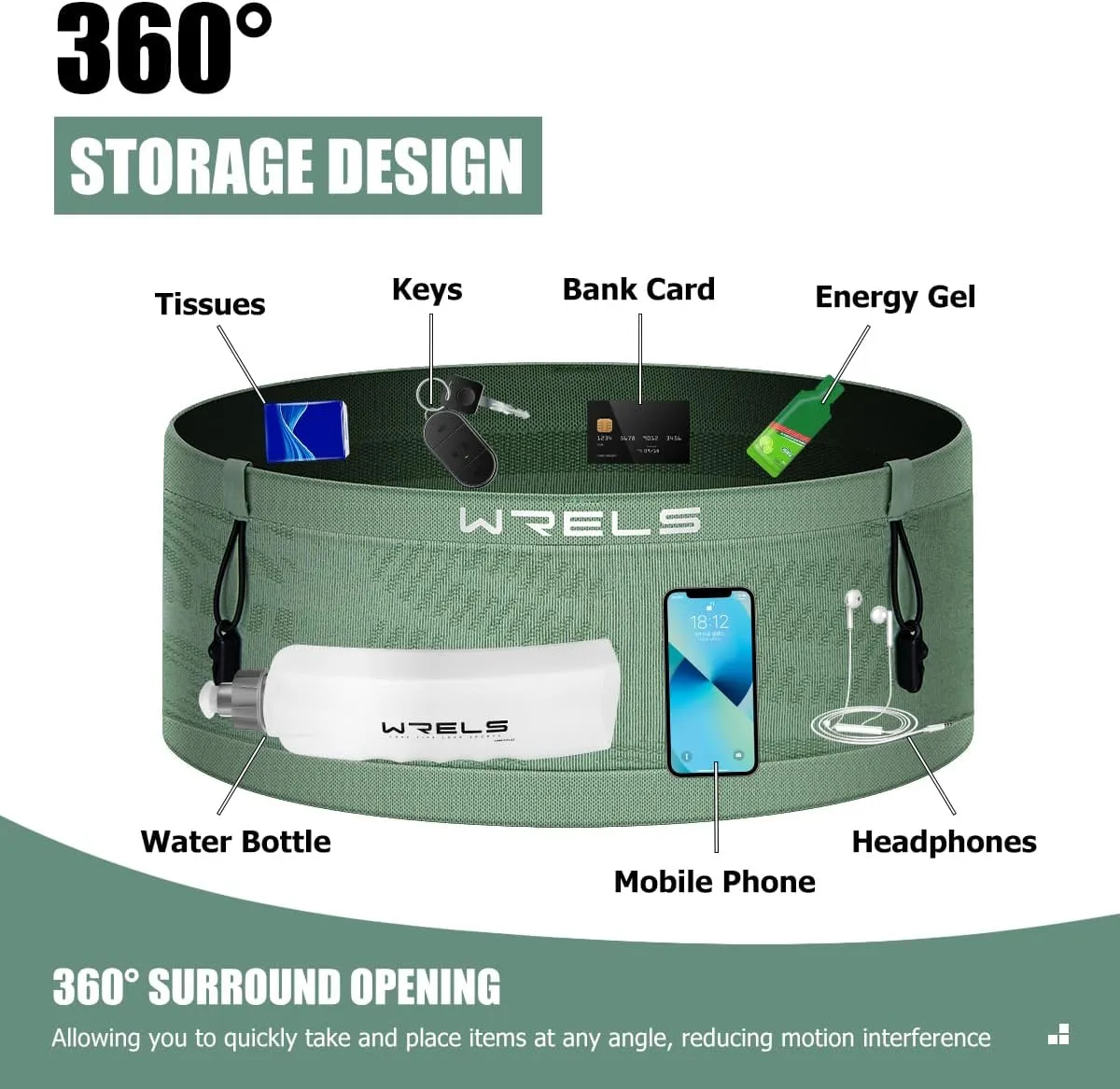 Slim Running Belt with Bib Number Clip,Elastic Phone Holder Fanny Pack for Women Men,Large Capacity Fitness Waist Pack Holds Water Bottle, Keys, Cards