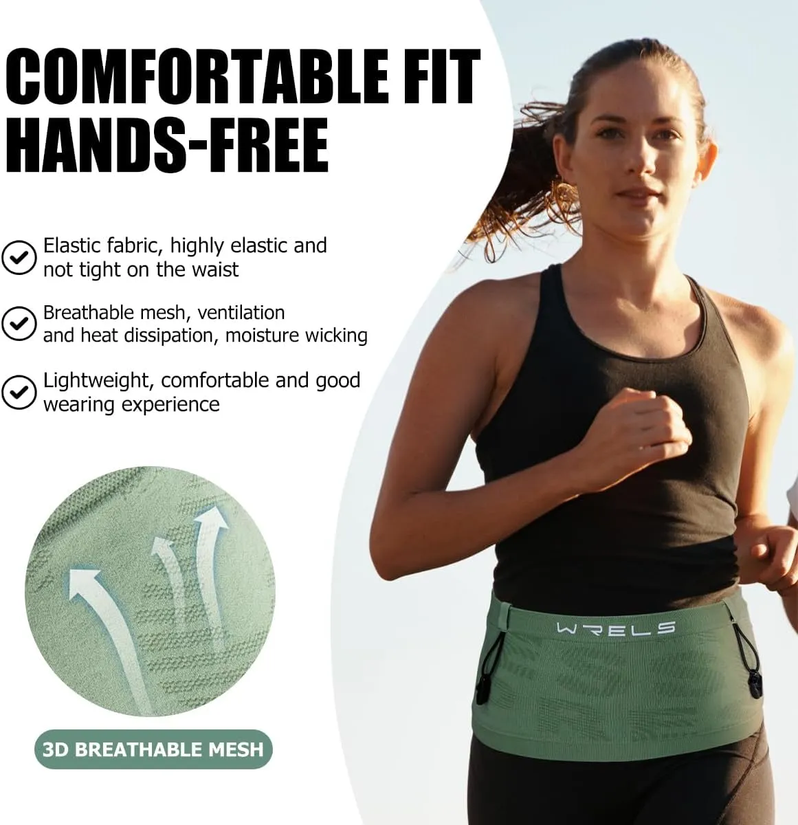 Slim Running Belt with Bib Number Clip,Elastic Phone Holder Fanny Pack for Women Men,Large Capacity Fitness Waist Pack Holds Water Bottle, Keys, Cards