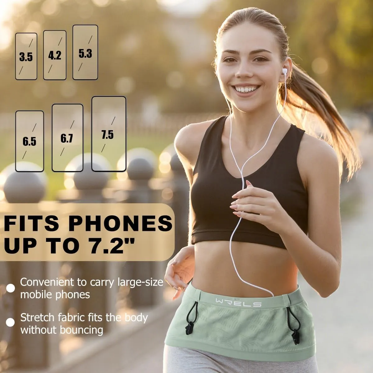 Slim Running Belt with Bib Number Clip,Elastic Phone Holder Fanny Pack for Women Men,Large Capacity Fitness Waist Pack Holds Water Bottle, Keys, Cards