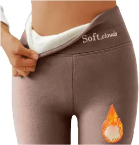 Soft Clouds Fleece Leggings for Women Casual Warm Winter Solid Pants Thermal Tights High Waist Yoga Pants