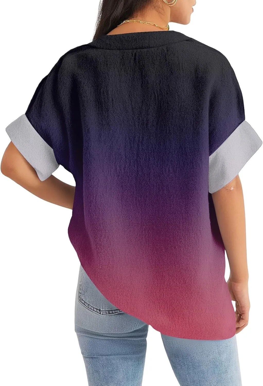 Summer Tops for Women Cotton Linen Button Down Shirts Henley Neck Short Sleeve Loose Casual Lightweight Tunic Blouses