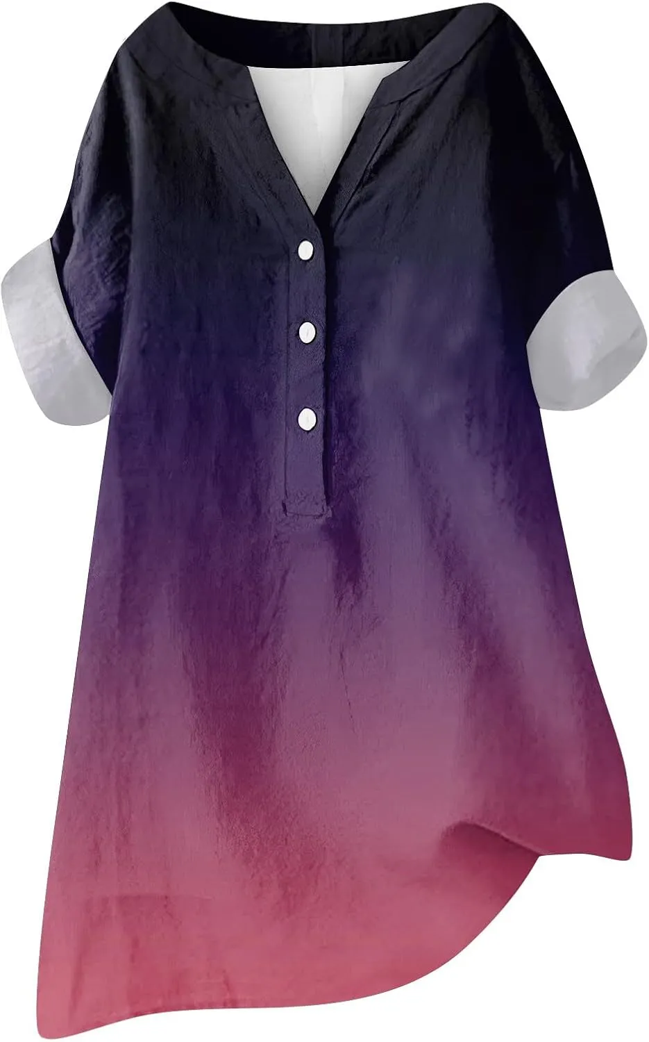 Summer Tops for Women Cotton Linen Button Down Shirts Henley Neck Short Sleeve Loose Casual Lightweight Tunic Blouses