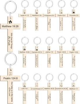 Sureio 105 Pcs Father's Day Church Gift Bulk Cross Keychain Bible Christian Verse Keychains Blessed Dad 15 Styles Bible Verse Wooden Keychain Religious Inspirational Gifts