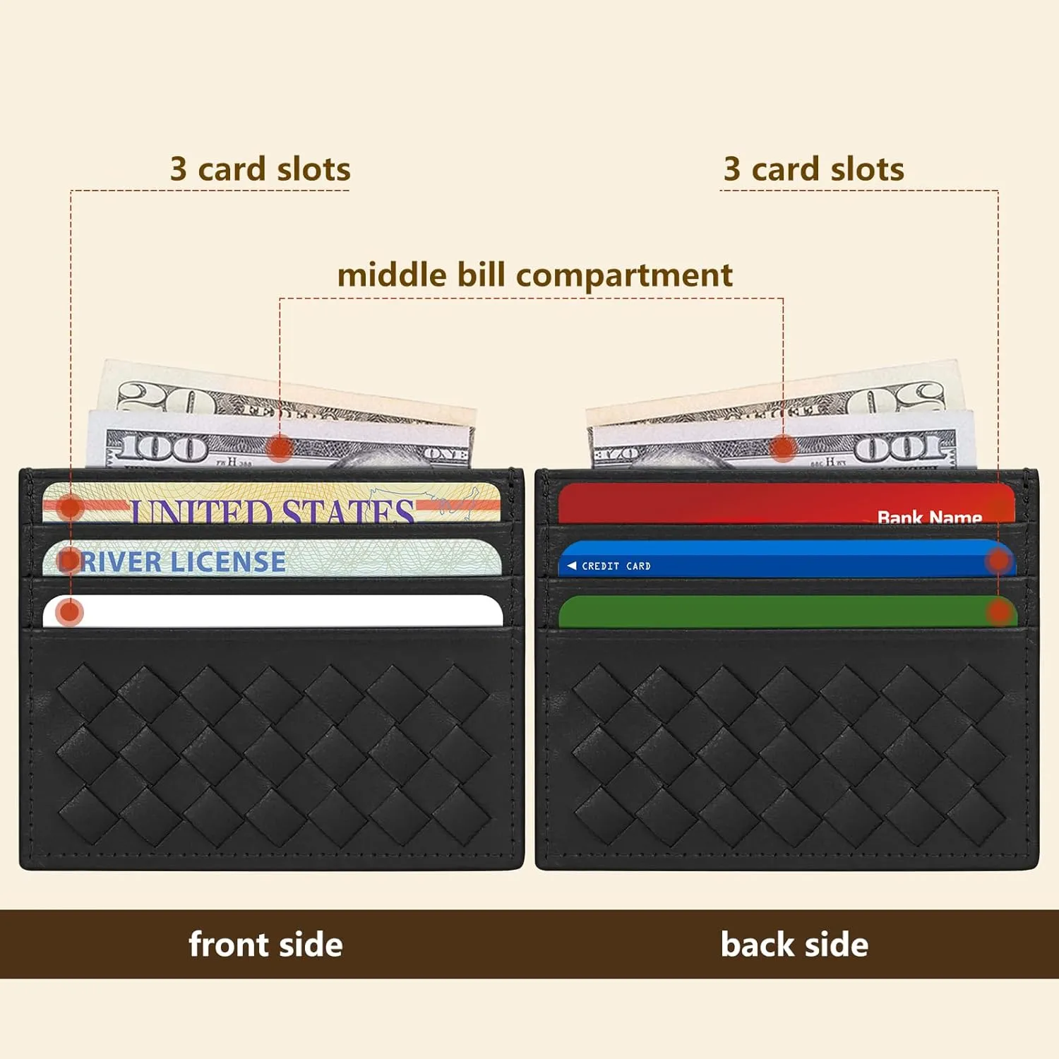Unaone Slim Minimalist Wallet - Credit Card Holder, Leather Front Pocket Wallet Card Case for Men & Women, Black