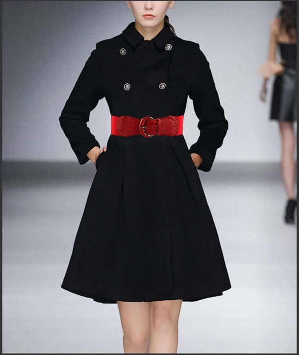 VOCHIC PU Leather Elastic Wide Belt for Women Ladies Dress Stretch Thick Waist Belts