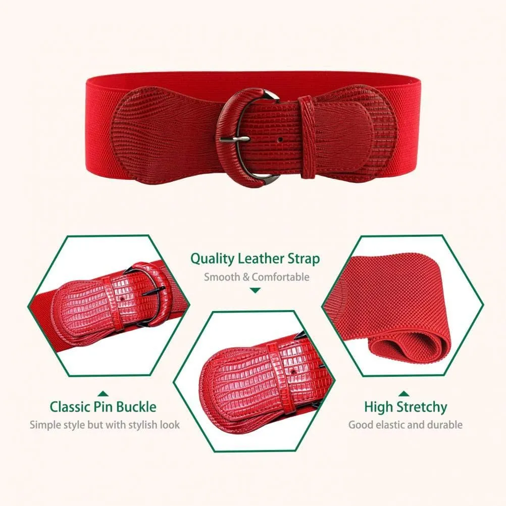 VOCHIC PU Leather Elastic Wide Belt for Women Ladies Dress Stretch Thick Waist Belts
