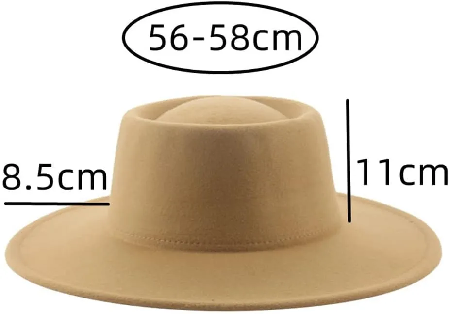 Vsadsau Women Men Fedoras Hats Solid Dome Round Top Wide Brim Hats Felted Jazz Fedoras
