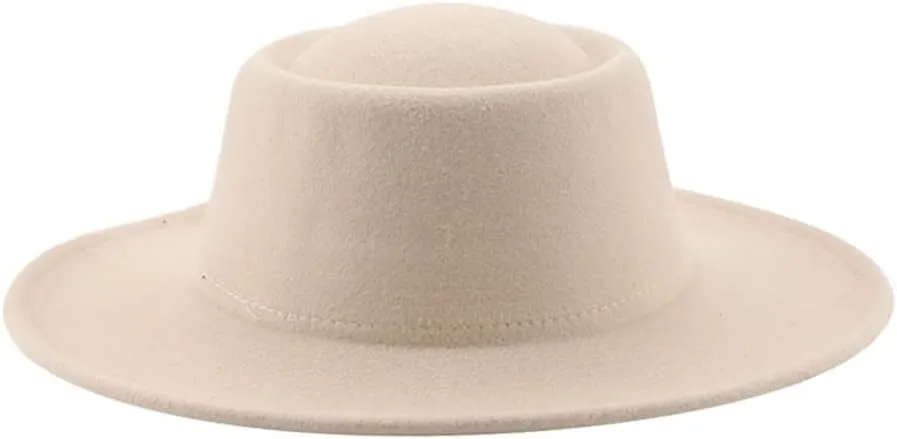 Vsadsau Women Men Fedoras Hats Solid Dome Round Top Wide Brim Hats Felted Jazz Fedoras