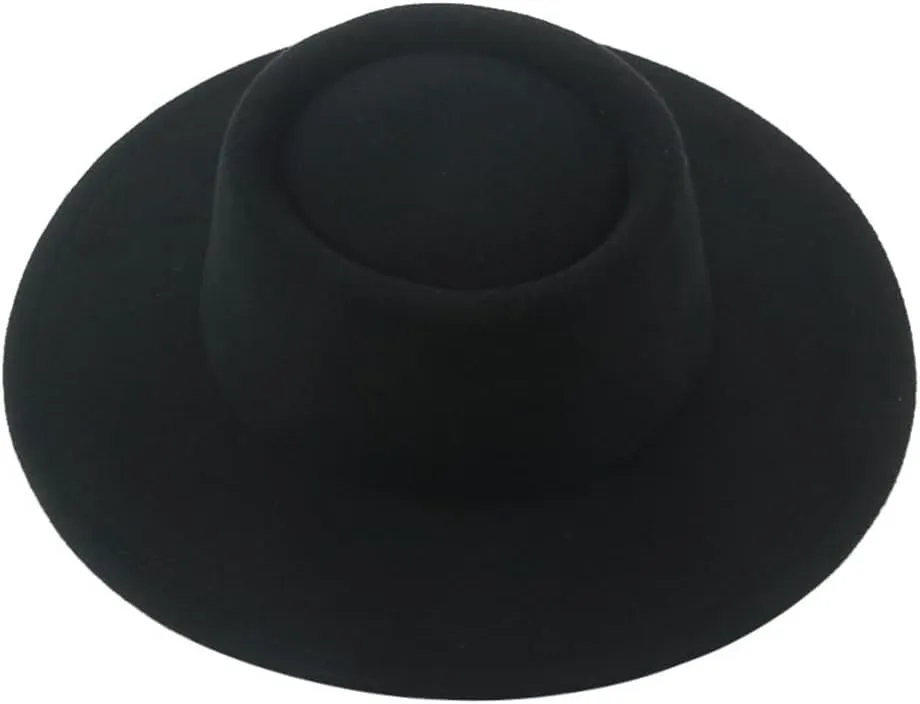 Vsadsau Women Men Fedoras Hats Solid Dome Round Top Wide Brim Hats Felted Jazz Fedoras