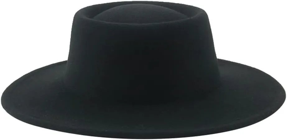 Vsadsau Women Men Fedoras Hats Solid Dome Round Top Wide Brim Hats Felted Jazz Fedoras